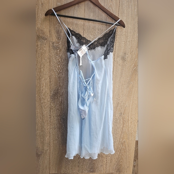 3 Piece Lace Lingerie Elegant Blue Nighty Night Dress Sleepwear - Picture 3 of 3